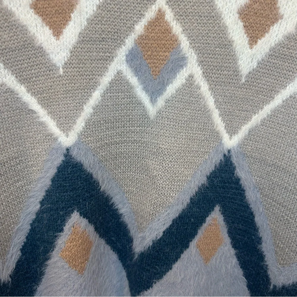 Bohme Rolanda Fur Chevron Color Block Crewneck Sweater - Picture 2 of 5